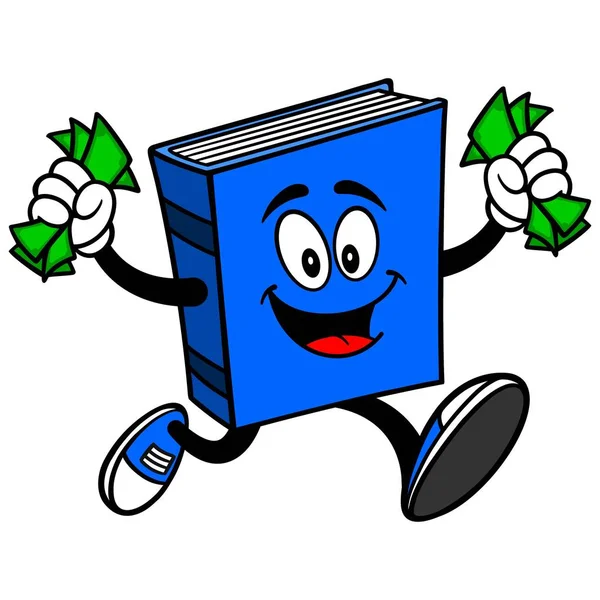 Libro Azul Corriendo Con Dinero Una Ilustración Dibujos Animados Una — Vector de stock