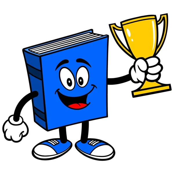 Blauw Boek Met Een Trofee Een Cartoon Illustratie Van Een — Stockvector