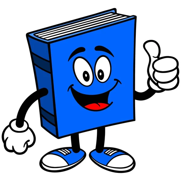 Μπλε Βιβλίο Αντίχειρες Πάνω Ένα Καρτούν Εικονογράφος Μιας Μασκότ Μπλε — Διανυσματικό Αρχείο