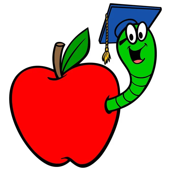 Bookworm Uma Apple Uma Ilustração Dos Desenhos Animados Bookworm Uma — Vetor de Stock