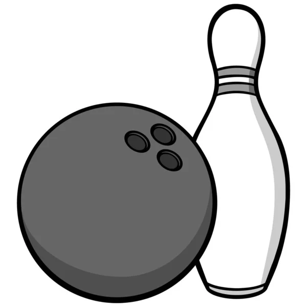 Bowlingball Und Eine Anstecknadel Eine Zeichentrickillustration Einer Bowlingkugel Und Einer — Stockvektor