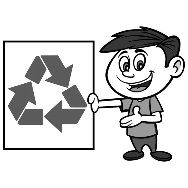 Мальчик Табличкой Recycle Мультфильм Мальчике Табличкой Recycle — стоковый вектор