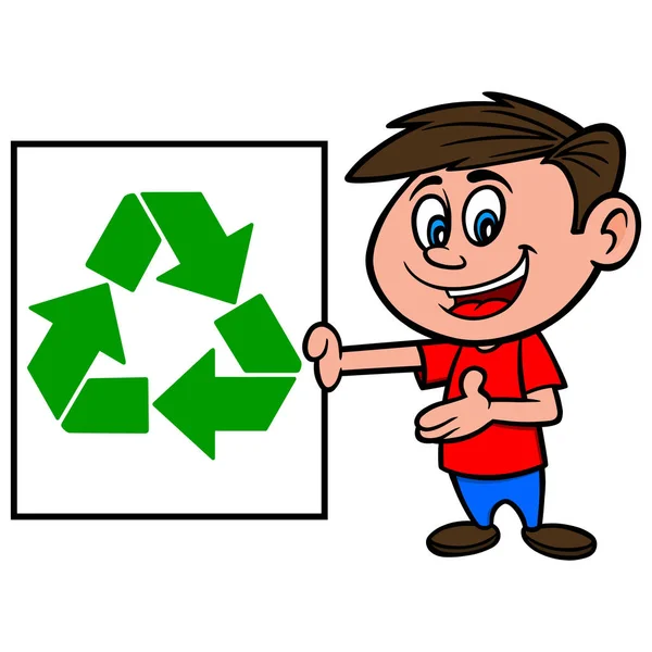 Мальчик Recycle Знак Мультфильм Иллюстрация Мальчик Recycle Знак — стоковый вектор