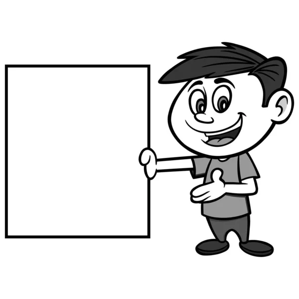 Chlapec Znakem Ilustrace Kreslený Obrázek Chlapce Prázdným Znaménkem — Stockový vektor