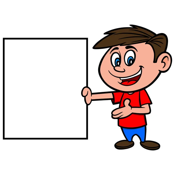 Αγόρι Ένα Σημάδι Ένα Καρτούν Εικονογράφος Ενός Αγοριού Κενή Πινακίδα — Διανυσματικό Αρχείο