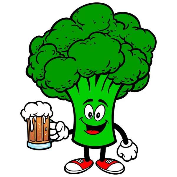 Broccoli Med Mugg Tecknad Illustration Broccoli Maskot — Stock vektor