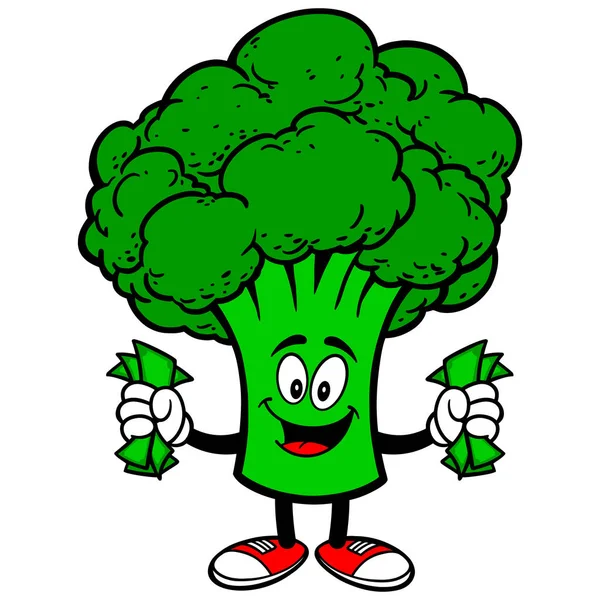 Brokoli Dengan Uang Ilustrasi Kartun Dari Maskot Brokoli - Stok Vektor