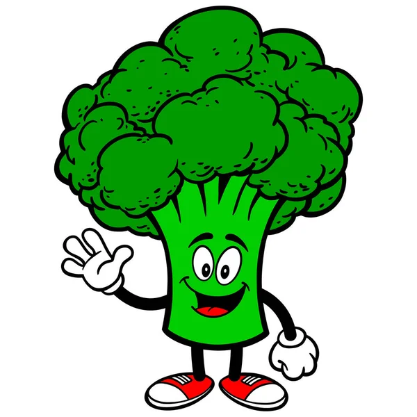 Brocoli Waving Une Illustration Bande Dessinée Une Mascotte Brocoli — Image vectorielle