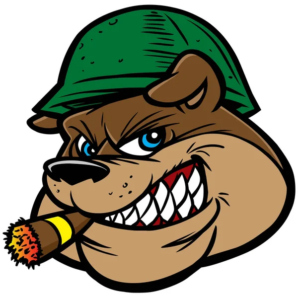 Bulldog Army Mascot Ilustracja Kreskówka Bulldog Mascot — Wektor stockowy