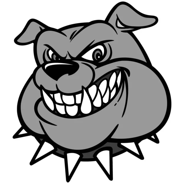 Spiked Collar Llüstrasyon Ile Bulldog Bulldog Maskot Bir Karikatür Illüstrasyon — Stok Vektör