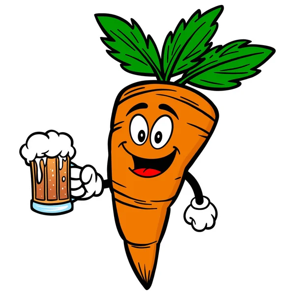 Zanahoria Con Una Taza Cerveza Una Ilustración Dibujos Animados Una — Vector de stock