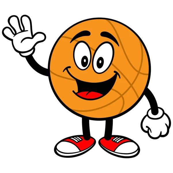 Cartoon Basketball Waving Una Ilustración Dibujos Animados Una Mascota Baloncesto — Vector de stock