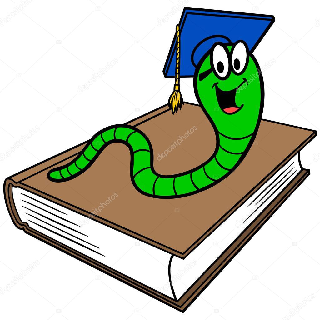 Bookworm and a Book - A cartoon illustration of a Bookworm and a book.