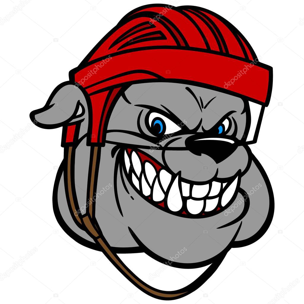 Bulldog with Hockey Helmet - A cartoon illustration of a Bulldog Mascot.