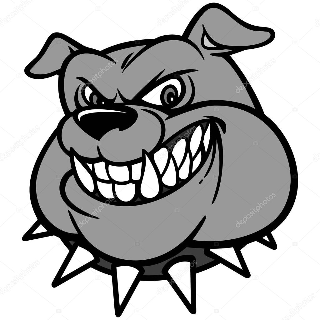 Bulldog with Spiked Collar Illustration - A cartoon illustration of a Bulldog Mascot.
