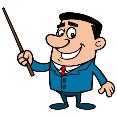 Pointer ile İşadamı - Bir İşadamı Maskot bir karikatür illüstrasyon.