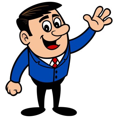 İşadamı Waving - Bir İşadamı Maskot bir karikatür illüstrasyon.