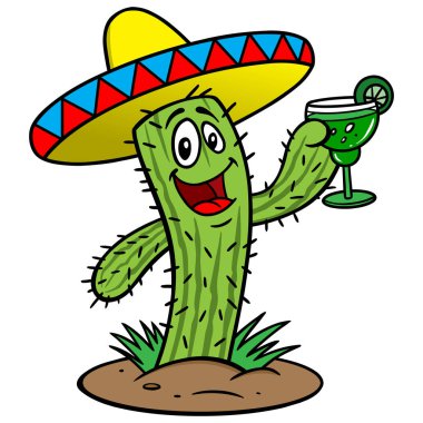 Cactus with a Margarita - A cartoon illustration of a Cactus with a Margarita. clipart