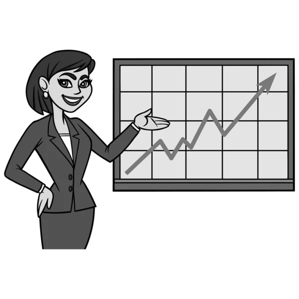 Business Lady Chart Illustration Uma Ilustração Dos Desenhos Animados Uma — Vetor de Stock