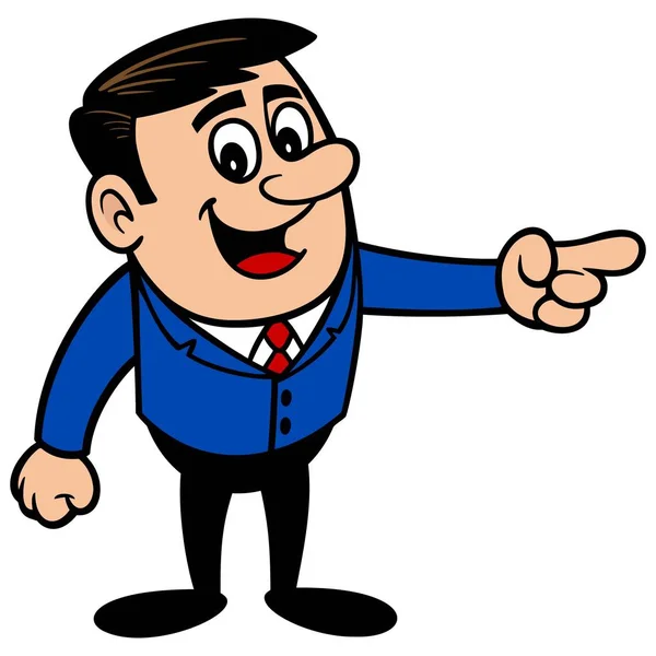 Businessman Pointing Una Ilustración Dibujos Animados Una Mascota Hombre Negocios — Vector de stock