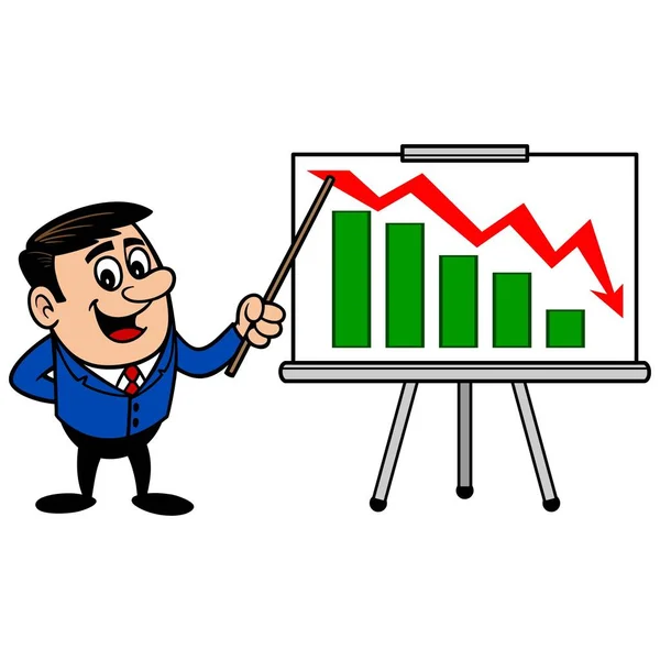 Üzletember Profit Loss Bemutatása Rajzfilm Illusztrációja Egy Üzletember Kabalája — Stock Vector