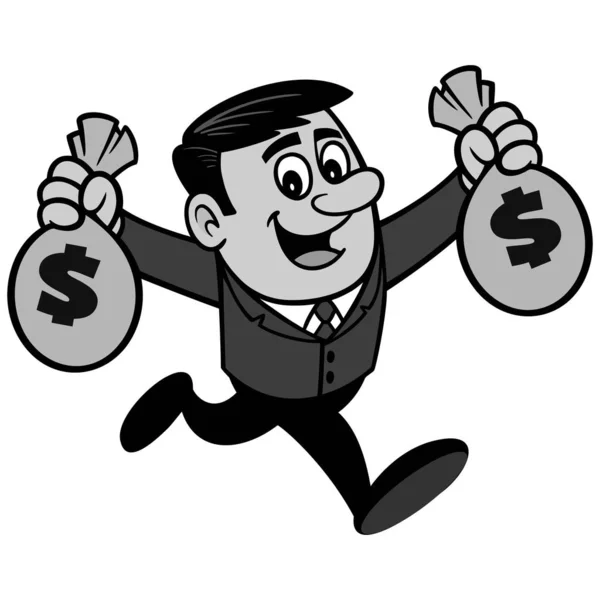 Empresario Corriendo Con Bolsas Dinero Ilustración Una Ilustración Dibujos Animados — Vector de stock