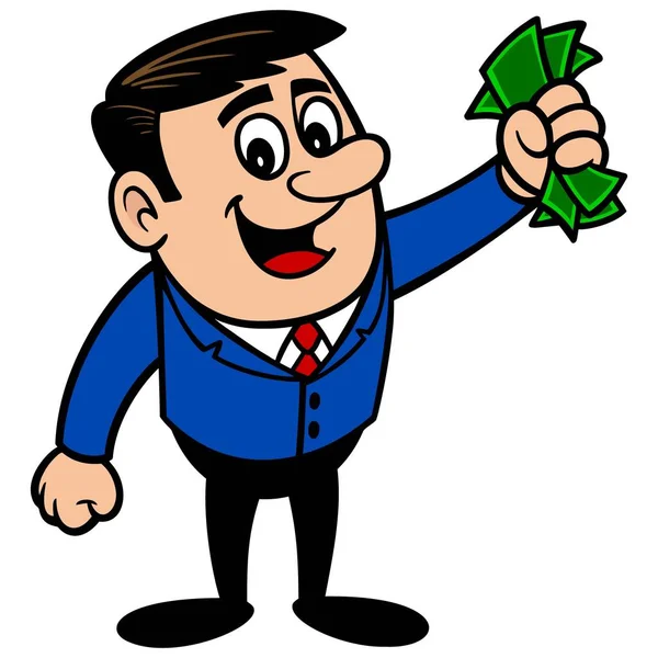 Hombre Negocios Con Dinero Efectivo Una Ilustración Dibujos Animados Una — Vector de stock