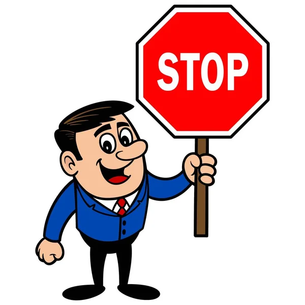 Stop Sign Ile Şadamı Bir Şadamı Maskot Bir Karikatür Illüstrasyon — Stok Vektör