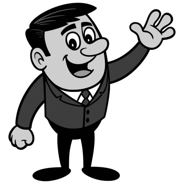 Businessman Waving Illustration Una Ilustración Dibujos Animados Una Mascota Hombre — Vector de stock