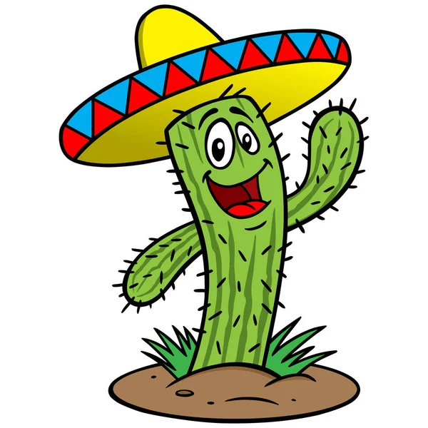 Cactus Cartoon Tecknad Illustration Kaktus Maskot — Stock vektor