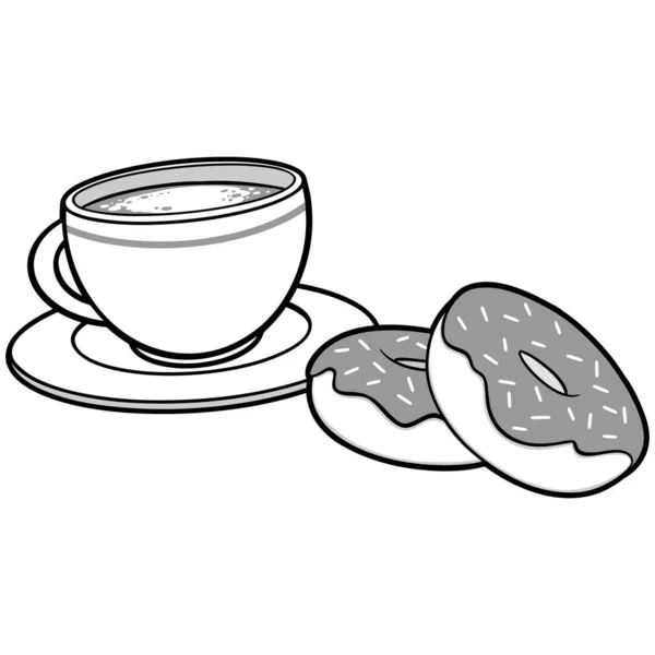 Café Donuts Ilustración Una Ilustración Dibujos Animados Café Donas — Vector de stock