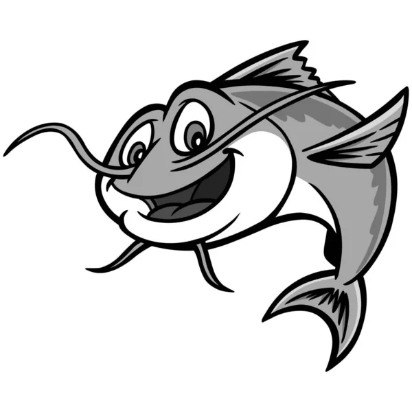 Catfish Illustration Een Cartoon Illustratie Van Een Catfish Mascotte — Stockvector