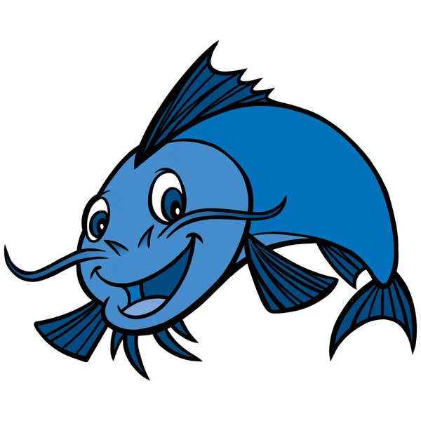 Catfish Večeře Kreslená Ilustrace Maskota Sumec — Stockový vektor