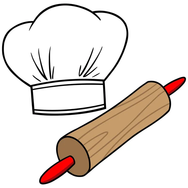 Kochmütze Und Nudelholz Eine Cartoon Illustration Von Kochmütze Und Nudelholz — Stockvektor