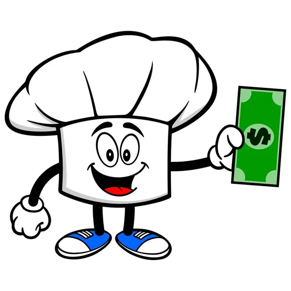 Bir Dolar Ile Chef Hat Chef Hat Maskot Bir Karikatür — Stok Vektör