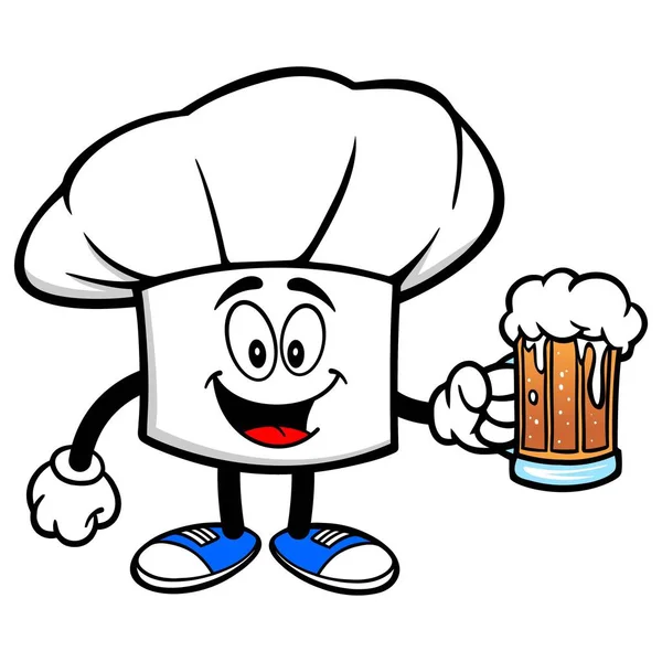 Chef Hat Egy Bögre Sör Rajzfilm Illusztrációja Chef Hat Mascot — Stock Vector
