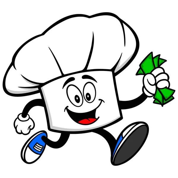 Chef Hat Para Ile Çalışan Chef Hat Maskot Bir Karikatür — Stok Vektör