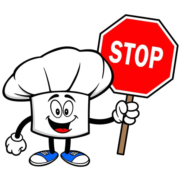 Chef Kalap Egy Stop Sign Karikatúra Illusztrációja Chef Hat Mascot — Stock Vector