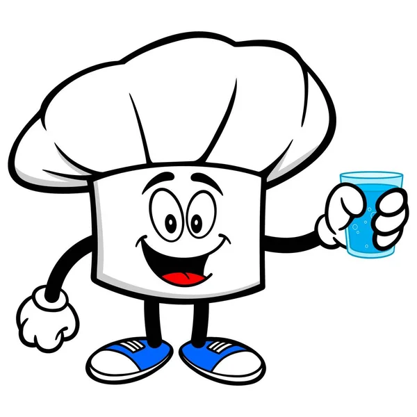 Kokki Hattu Lasillisella Vettä Sarjakuva Kuva Chef Hat Mascot — vektorikuva