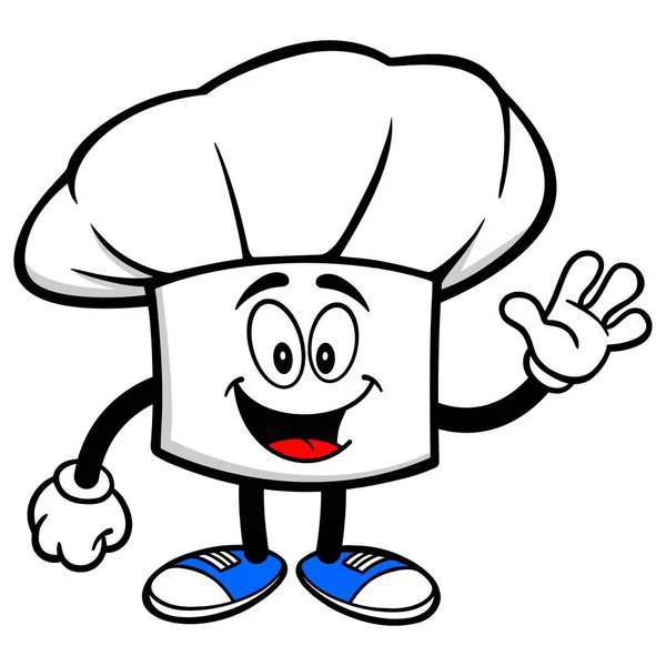 Chef Hat Waving Chef Hat Maskot Bir Karikatür Illüstrasyon — Stok Vektör