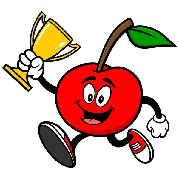 Cherry Running Trophy Une Illustration Dessin Animé Une Mascotte Cerise — Image vectorielle