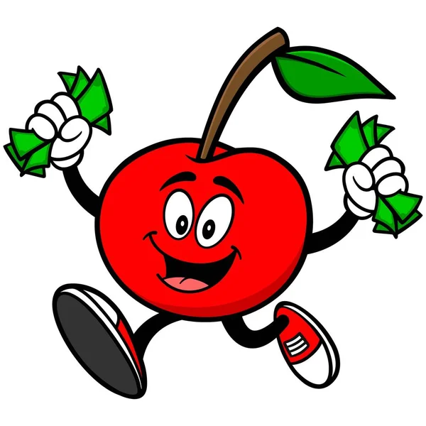Cherry Penězi Kreslená Ilustrace Cherry Maskota — Stockový vektor