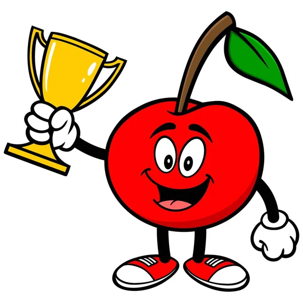 Cherry Met Een Trofee Een Cartoon Illustratie Van Een Cherry — Stockvector