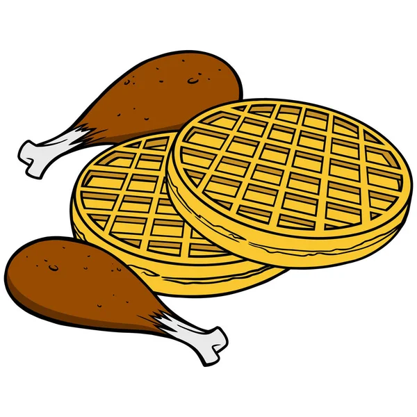 Frango Waffles Uma Ilustração Dos Desenhos Animados Uma Refeição Frango — Vetor de Stock
