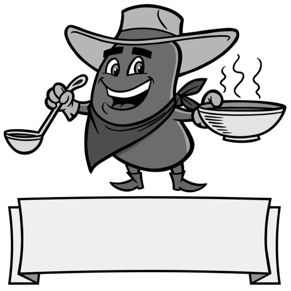 Chili Bean Cowboy Illustration Una Ilustración Dibujos Animados Chili Bean — Archivo Imágenes Vectoriales
