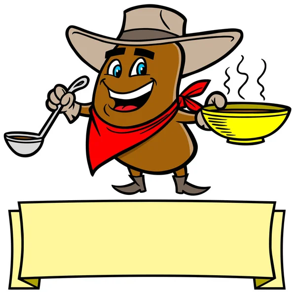 Chili Bean Cowboy Bir Chili Bean Cowboy Bir Karikatür Illüstrasyon — Stok Vektör