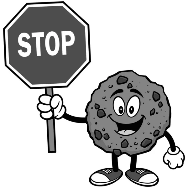 Cookie Aux Pépites Chocolat Avec Panneau Stop Illustration Une Illustration — Image vectorielle
