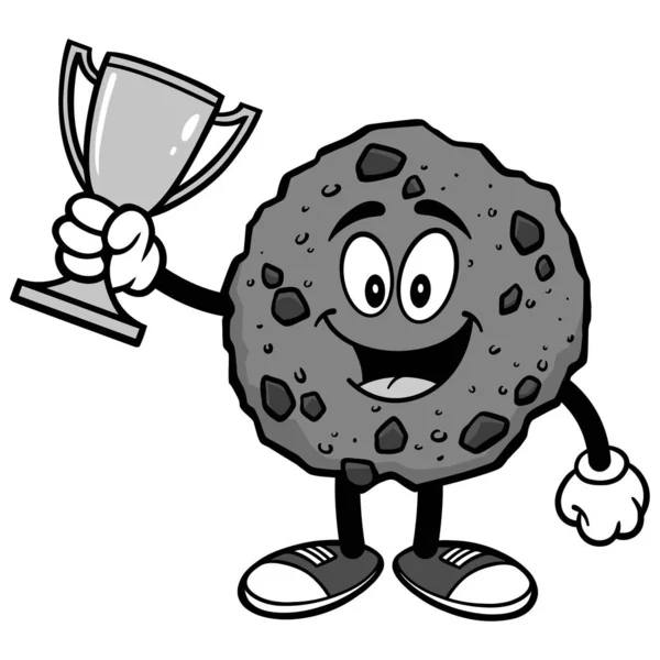 Chocolate Chip Cookie Met Een Trofee Illustratie Een Cartoon Illustratie — Stockvector