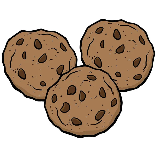 Chocolate Chip Cookies Cartoon Illustration Few Chocolate Chip Cookies — Stock Vector