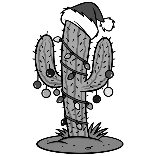 Рождественская Иллюстрация Кактуса Карикатура Рождественский Кактус — стоковый вектор